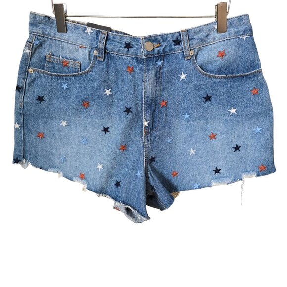 Blank NYC The Barrow Vintage High Rise Star Embroidered Denim Cutoff Shorts - Picture 1 of 16